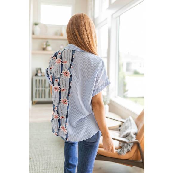 NEW JODIFL best of both worlds button down top in blue - Picture 3 of 6